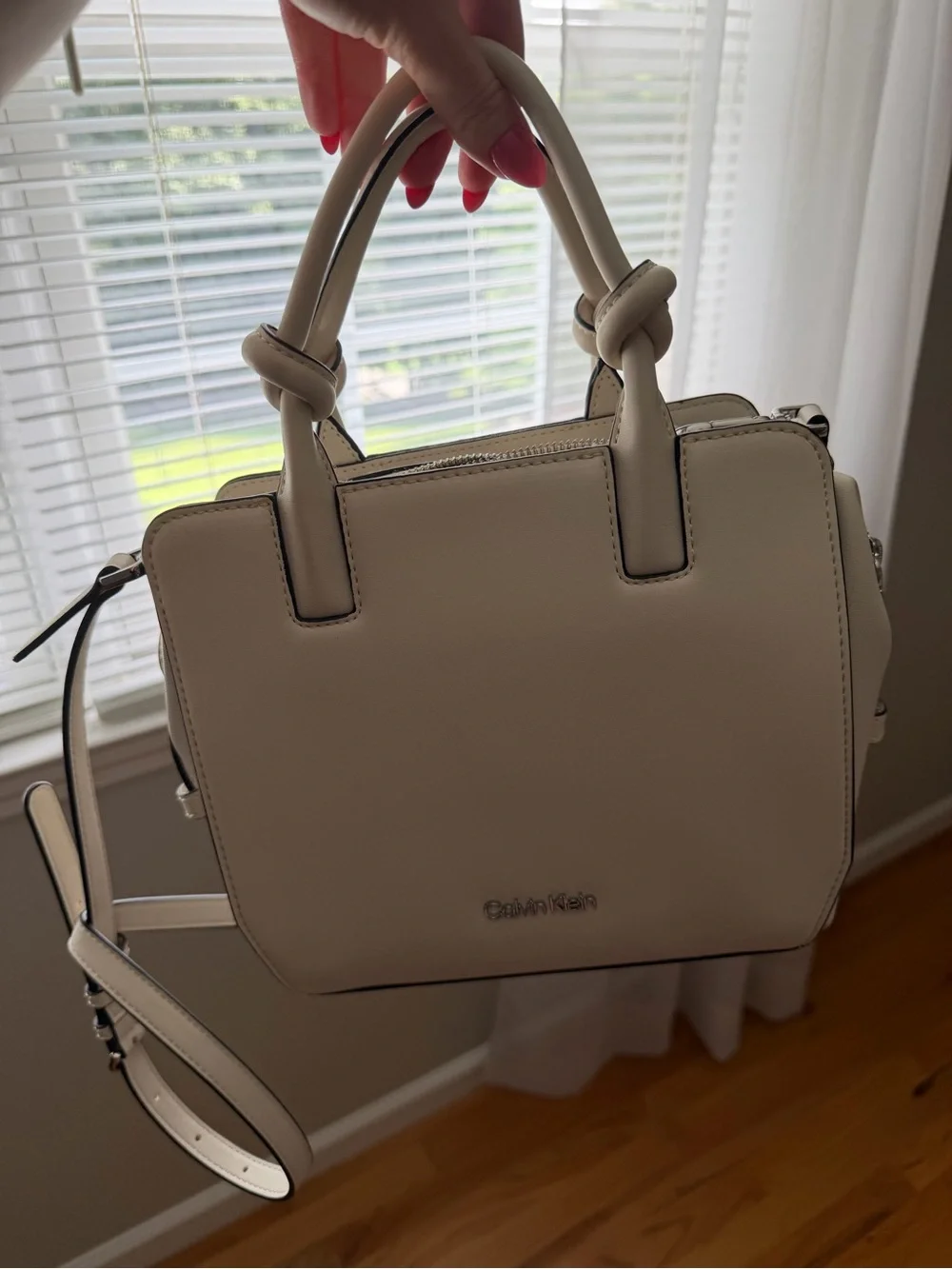 Calvin Klein Ivory Top-Handle Satchel with Detachable Strap